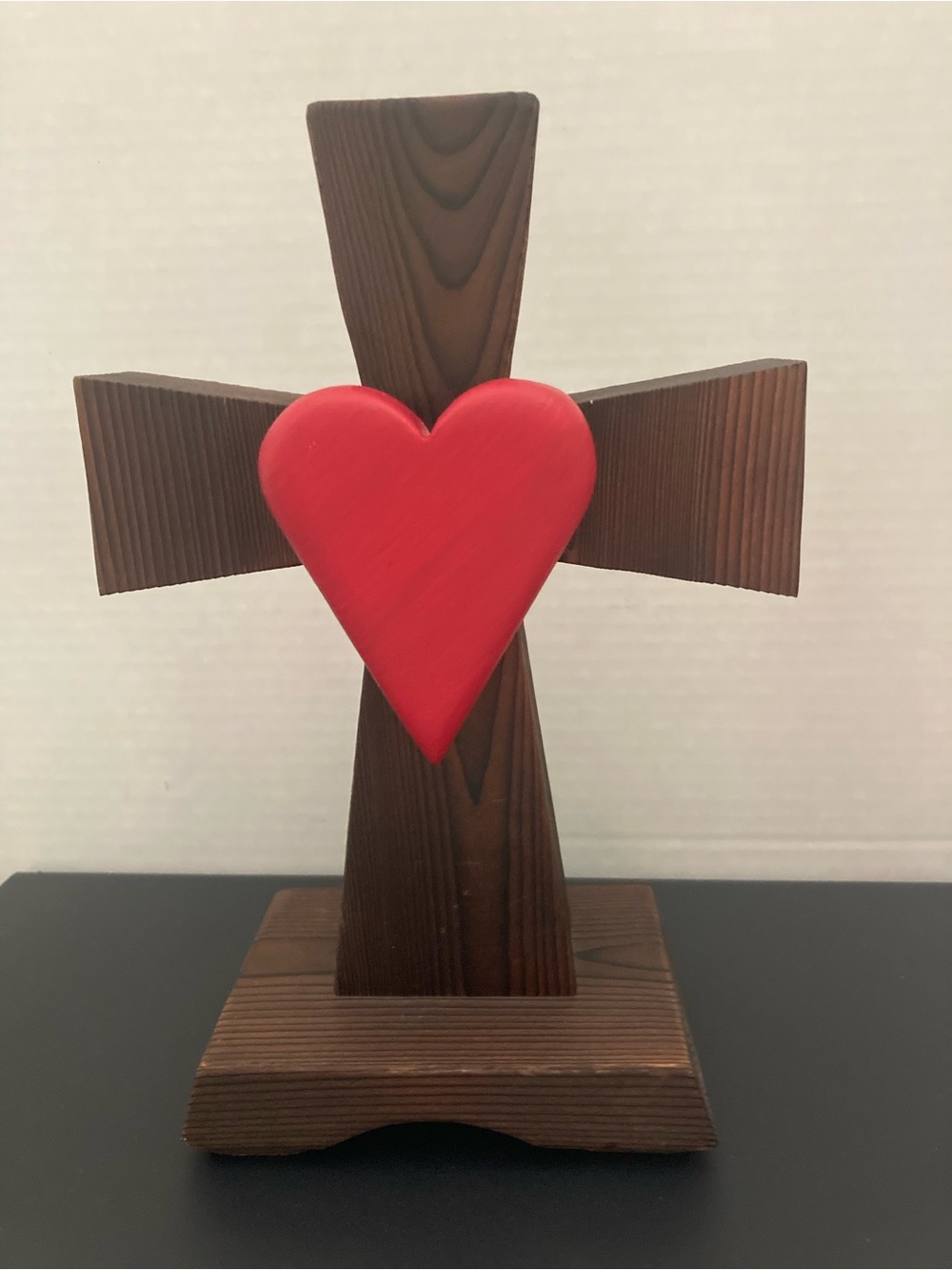 Handcrafted Vintage Wooden Cross  with Red Heart Accent